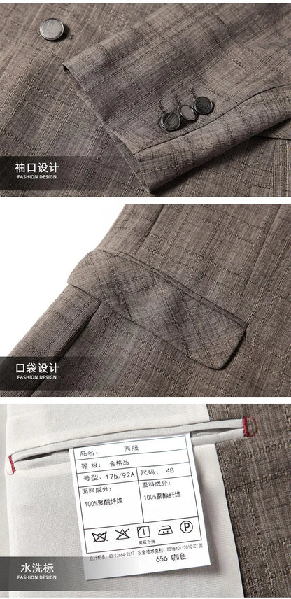 Men's Casual Blazer Single Breasted Spring Autumn Versatile Suit Jacket Grey Coffee