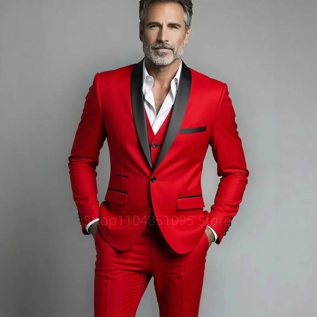 Classic Style 3 Piece Slim Fit Green Men Suit Groom Tuxedos Shawl Lapel Single Breasted Blazer Vest Pants Set Party Men Clothing