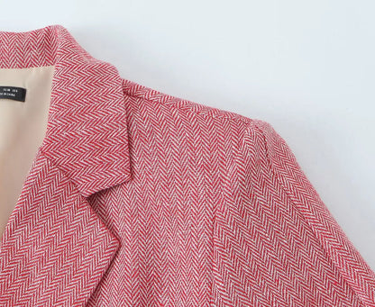 Woman Early Fashion Double Breasted Decoration Waist Blazer Female Spring Slim Long Sleeves Turn-down Collar Commuting Coat