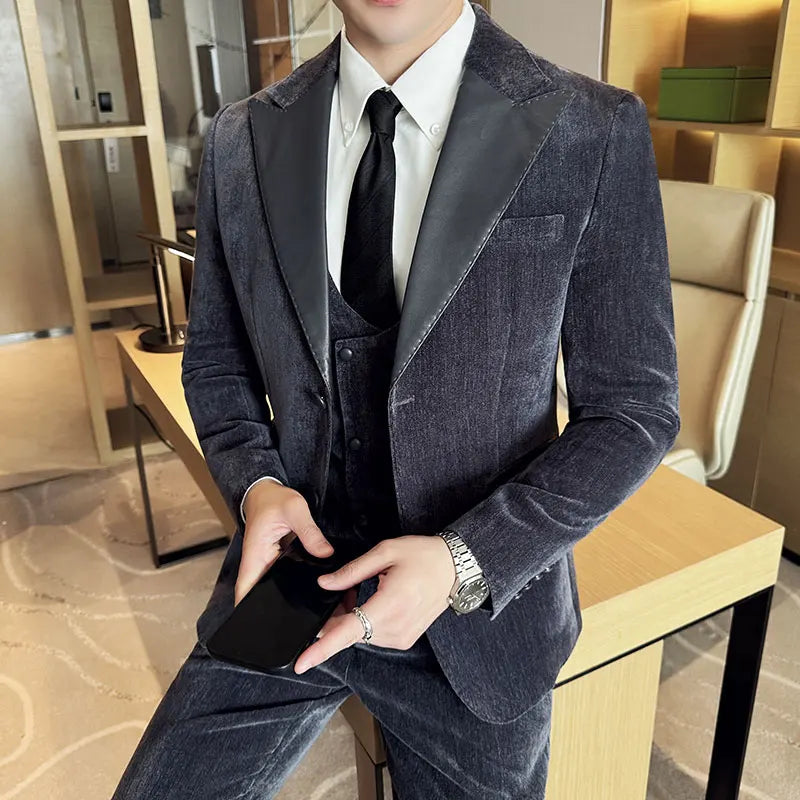 Men's Slim Fit 3-Piece Suit – Smart Casual & Wedding Formal Set