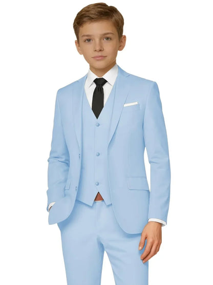 New Kids Solid Suit Set 3 Pieces For Formal Occasion Classy Premium Boys Slim Fit Tuxedo Birthday Party Wear 2-20T