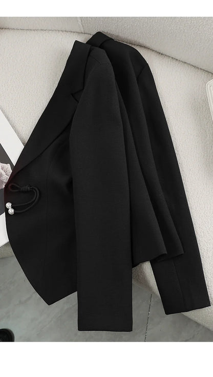 Elegant National Style Buckle Pants Suit  2024 Autumn New Professional Temperament Slim Blazer And Pants Office Ladies Work Wear