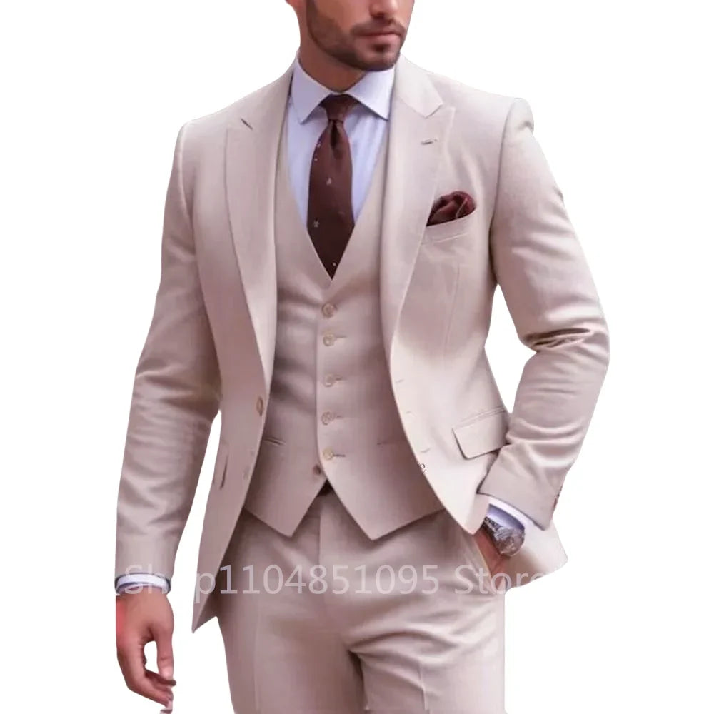 Men's 3-Piece Slim Fit Suit – Blazer, Vest & Pants Set for Wedding & Business