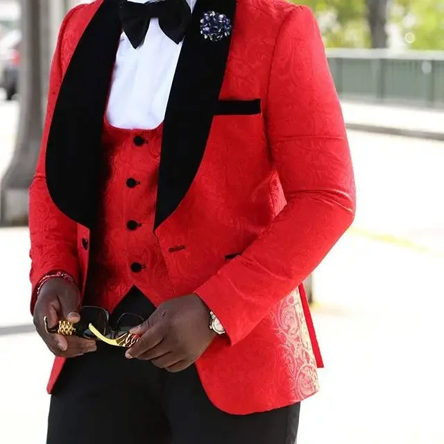 Trajes De Hombre Coat Pants Suits For Men Black Floral Peaked Lapel  Formal Dress Tuxedo Groom Wedding Suits For Men