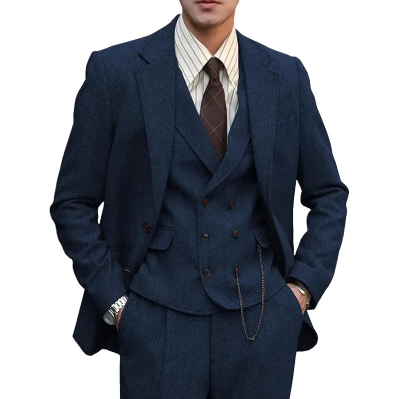 Hot Sale Men's Three-Piece Suit Herringbone Slim-Fit Business Casual 3 Piece Set Banquet Wedding Suit Formal Blazer Dress Jacket