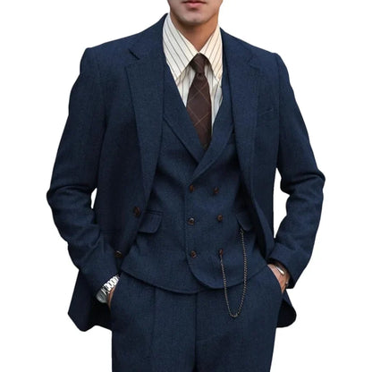 Hot Sale Men's Three-Piece Suit Herringbone Slim-Fit Business Casual 3 Piece Set Banquet Wedding Suit Formal Blazer Dress Jacket