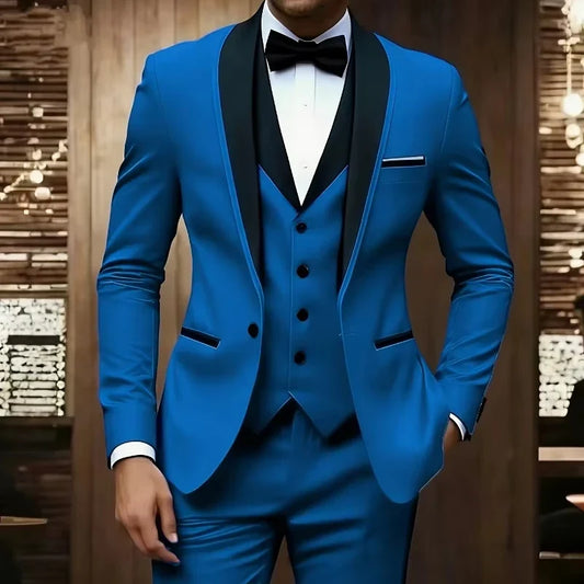 Men's 3-Piece Slim Fit Suit – Jacket, Vest & Pant for Wedding, Prom & Formal Events
