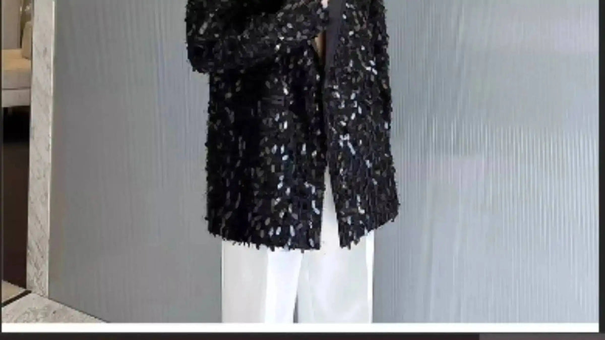 Design Patchwork Burr Original Casual Shoulder Pad Sequin Blazer Coat Men's 2025 Autumn Fashion Temperament Jacket JY7384
