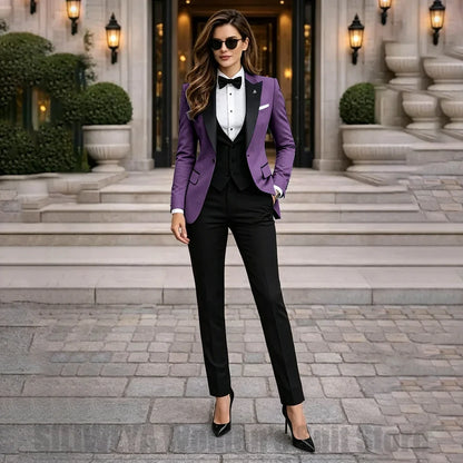 Chic Women Suits 3 Piece Elegant Peak Lapel One Button Tuxedo Slim Fashion Formal Prom Party Wedding Business Casual Outfit