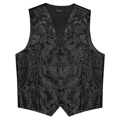 Men's Paisley Suit Vest – Single-Breasted Waistcoat with Tie, Handkerchief & Cufflinks for Weddings & Banquets