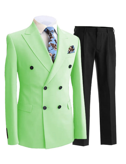 Men Suit 2 Pieces White Double Breasted Peak Lapel Formal For Wedding Groom Banquet Party Business Work Jacket And Black Pants