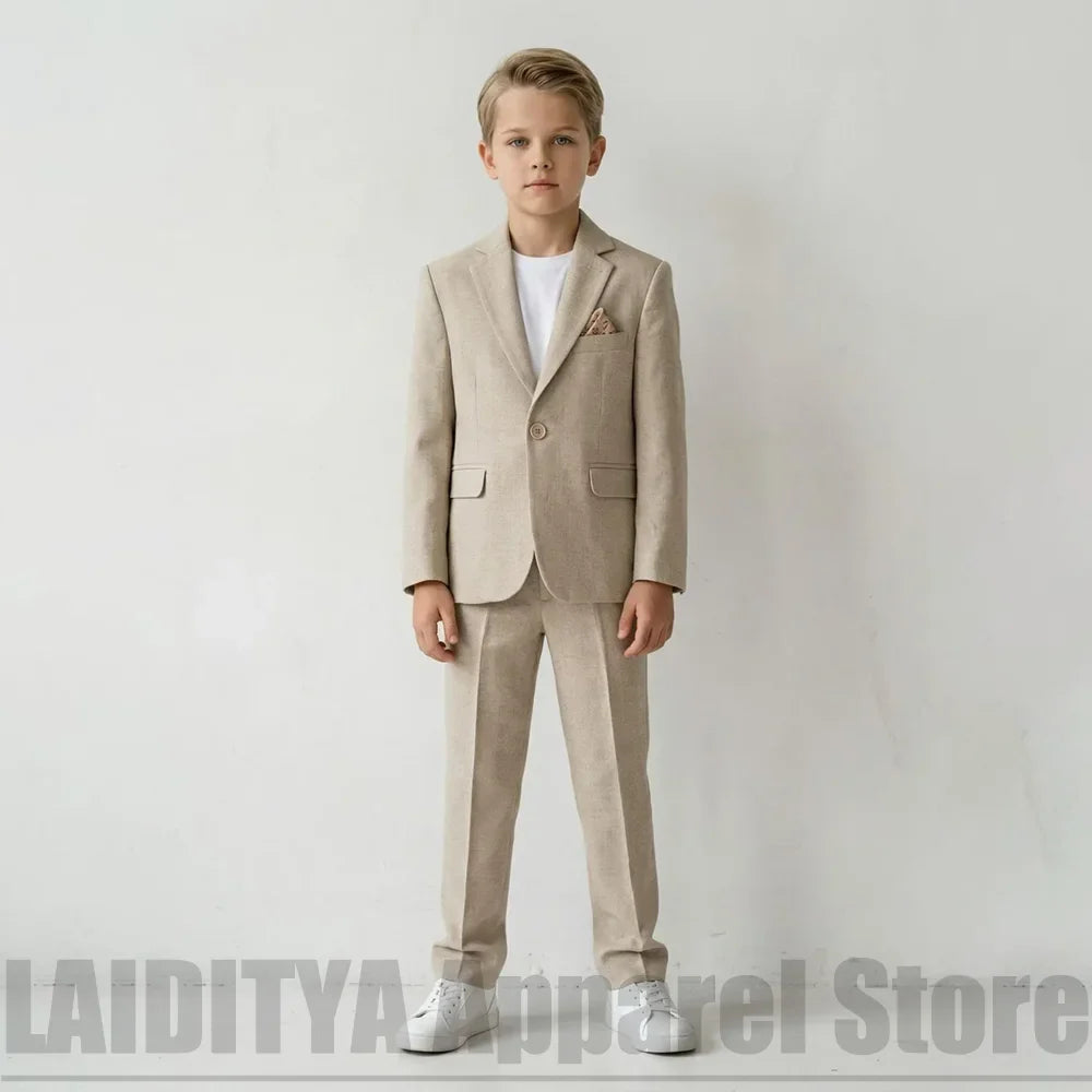 Chic Boys Single Button Two Piece Suit Fashion Notched Lapel Kids Casual Wedding Birthday Daily Formal Outfit (Blazer+Pants)