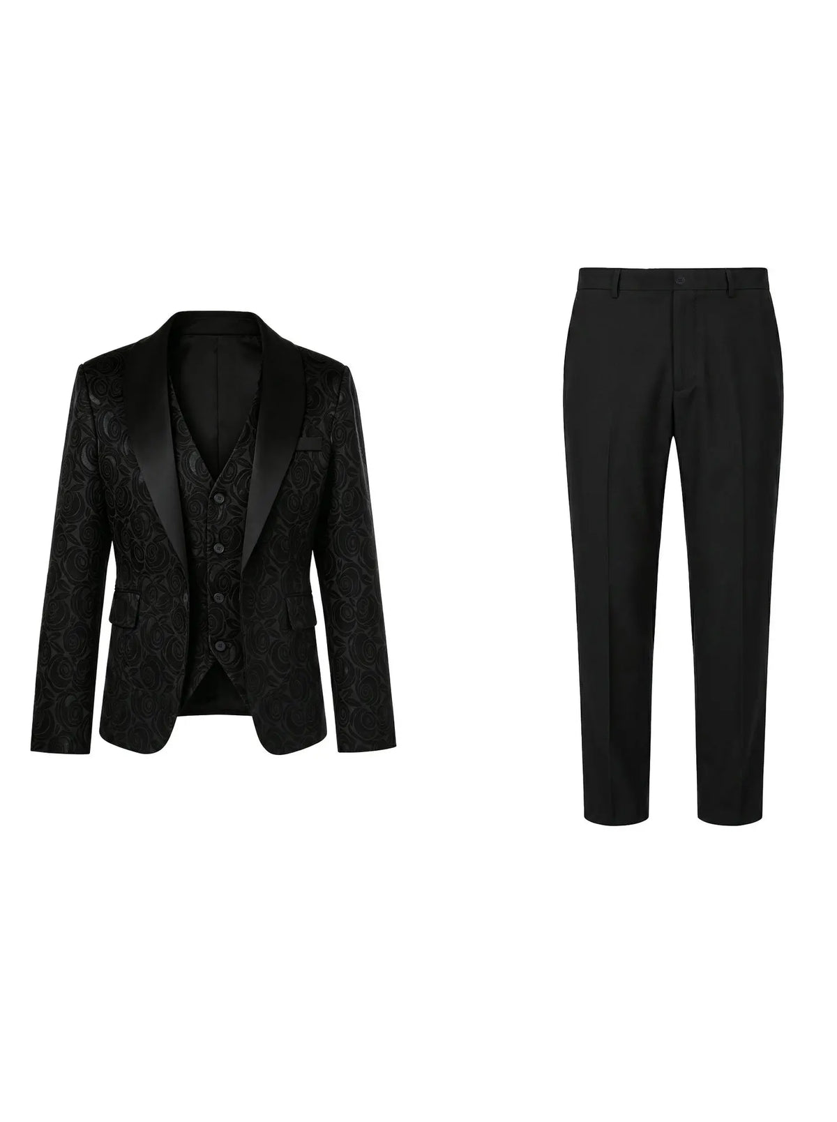 New Gentleman Men's 3‑Piece Jacquard Suit Set Blazer Vest Pants  Formal Outfit Tuxedo For Wedding Banquet Evening Party Occasion