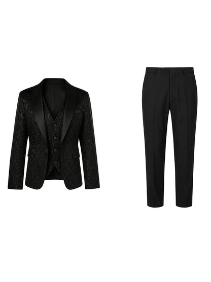 New Gentleman Men's 3‑Piece Jacquard Suit Set Blazer Vest Pants  Formal Outfit Tuxedo For Wedding Banquet Evening Party Occasion