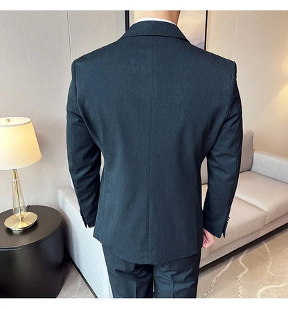 (Jackets +Pants ) Men's Suits 2 Piece High-Quality Double Breasted Lapel Solid Business Groom Wedding Tuxedo Banquet Clothing