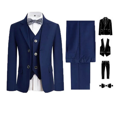 4Pieces/Set Jacket Vest Pants Bowtie Child White Piano Violin Dress Gentleman Kids Slim Prom Suit Boys Dance Performance Costume