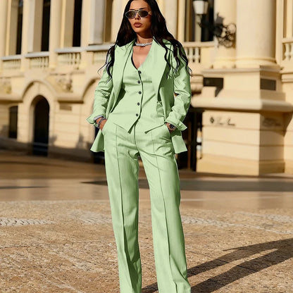 Light Blue 3 Piece Suit Set New Women's Jackets Single Breasted Peaked Lapel Blazer+Vest+Pants Formal Office Commute Outfit