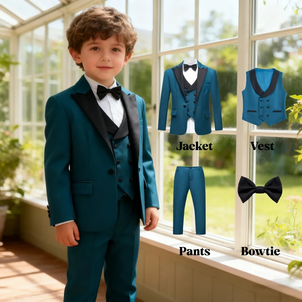 Boys 3-Piece Suit Set for Wedding & Formal Occasions – Solid Color, Ages 3–14
