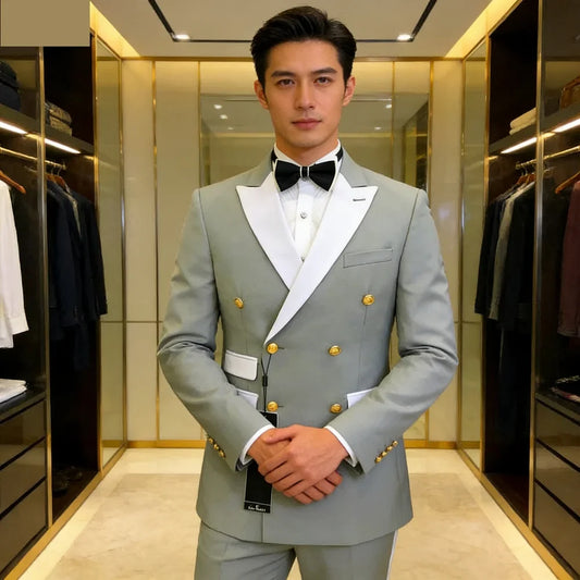 Men's 2-Piece Double Breasted Suit Set – Peak Lapel Blazer with Pants for Weddings & Formal Occasions