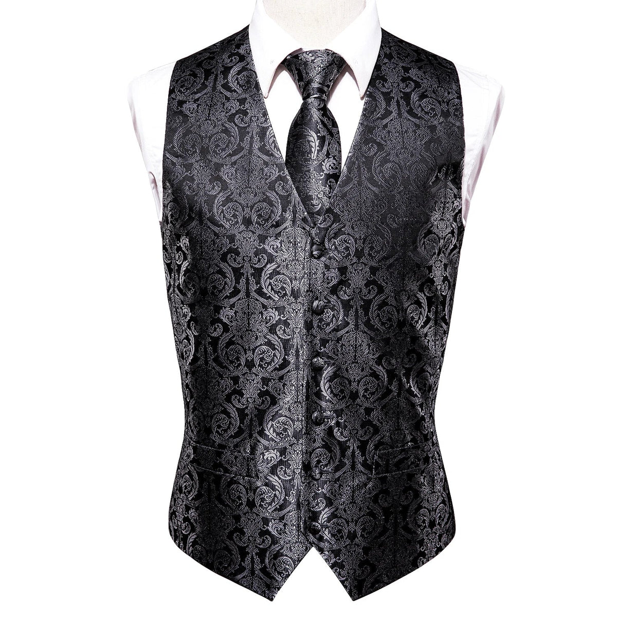 Men's Floral Paisley Vest and Tie Set – Formal Waistcoat with Necktie and Pocket Square for Weddings and Business Events