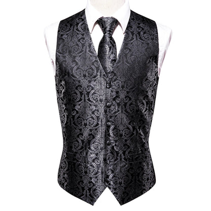 Men's Floral Paisley Vest and Tie Set – Formal Waistcoat with Necktie and Pocket Square for Weddings and Business Events