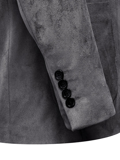 Vintage Mens Suede Blazer Jacket Casual Business Single Breasted Suit Coat Long Sleeve Patch Pocket Blazer for Office Streetwear