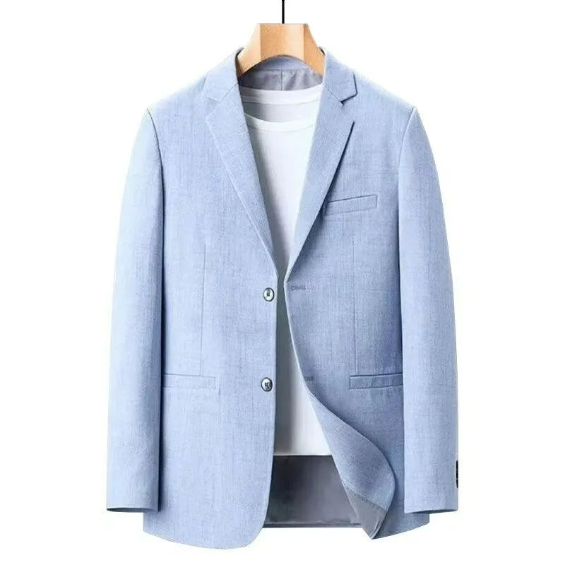 KIDWHXR Man Suit Coat Korean Solid Color Single-breasted Male Blazer Slim Long Sleeve Breathable Business Casual Men Outerwear