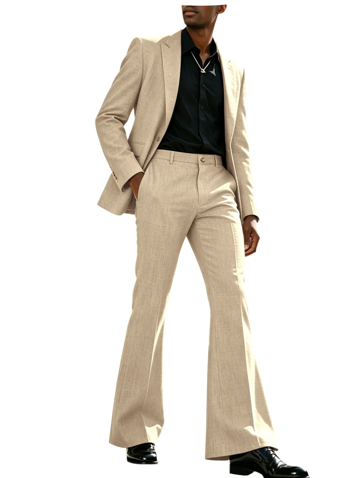 Men's 2-Piece Retro Flare Suit – Slim Fit Bell Bottom Blazer & Wide Leg Pants for Formal Occasions