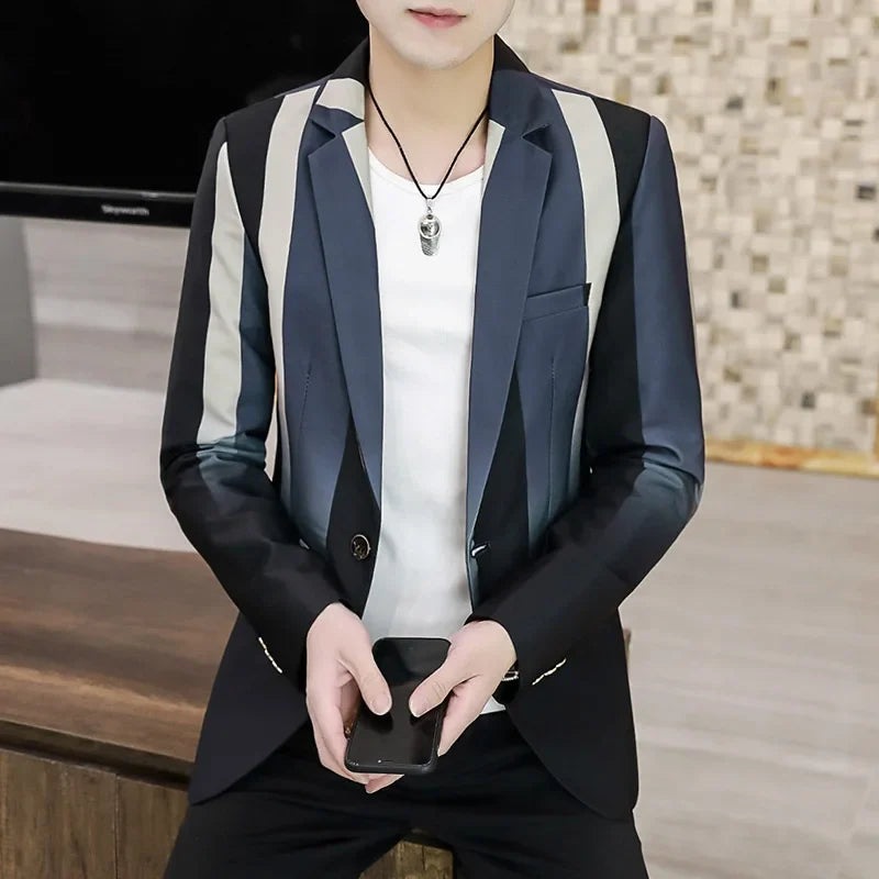 Blazer Men's Fashion Business Gentleman Slim-fit Stripes British Style Outdoor Performance Trend Wedding Banquet Casual Blazer