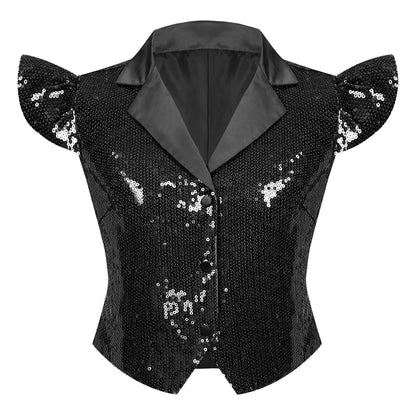 Women's Vest Dressy Party Tops Sequins Waistcoat Sparkly Sleeveless Vests Rave Music Festival Nightclub Jazz Dance Cosutme