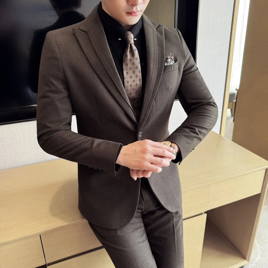 Men's 3-Piece Slim Fit Suit – Jacket, Vest & Pants for Wedding, Prom & Office