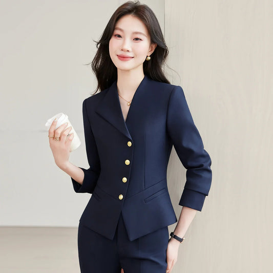 Elegant Chic Blazer Pants Set for Woman 2 Pieces Matching Sets Autumn 2026 Korean Fashion Jacket and Trousers Suit Black