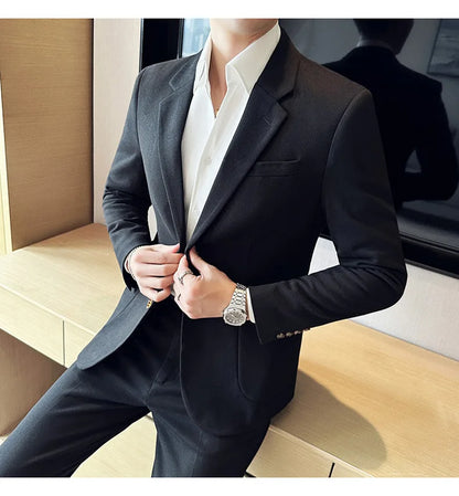 Autumn Winter New Woolen Slim Fit Suit Coat Men Fashion Casual Business Social Party Dress Men's Suit Jackets Tailcoats 4XL-M