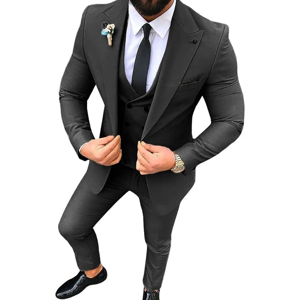 Ensemble de 3 costumes de smoking pour homme avec blazer, gilet simple boutonnage et pantalon pour mariage et occasions professionnelles décontractées