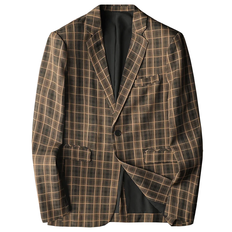 2025 Spring Classic Checkered Suit Jacket Men High End Business Casual Blazers Streetwear Social Wedding Groom Dress Blazer