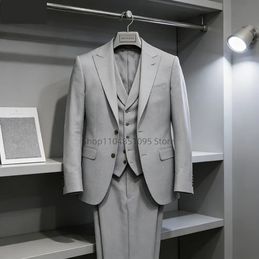 3-Piece Men's Slim Fit Suit – Peak Lapel Wedding & Business Set