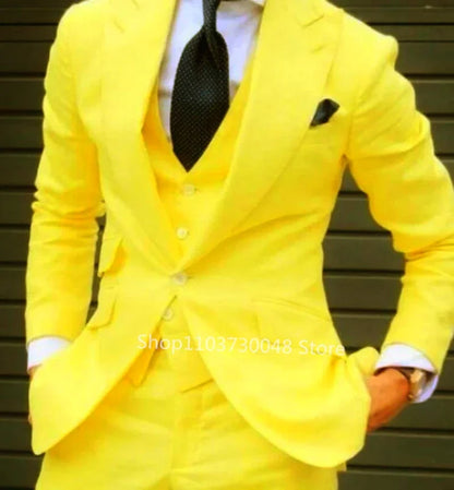 Business Suits 3 Pcs Fashion Men Leisure Boutique Solid Color Wedding Suit Formal Groom Tuxedos Set Dress Blazer Vest Pant