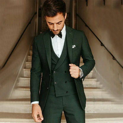 Men wedding Suits Army Green Groom Tuxedos Party Suit Slim Fit Business Casual Jacket Sets Costume Homme (jacket+vest+pants)