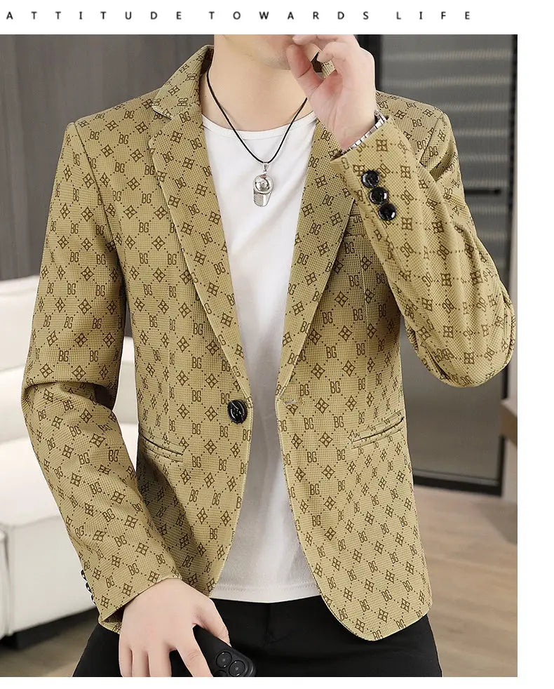 Blazer Men's Fashion Outdoor Travel Gentleman Wedding Slimming Business Versatile Letter Youth Casual Korean Formal Wear Blazer