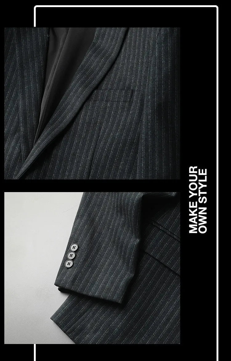 2026 Striped Casual Business Suit Jacket for Men High Quality Slim Fit Office Social Blazers Wedding Host Formal Coats M-4XL
