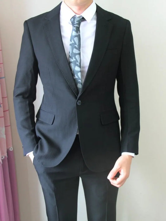 Handsome Mens Host Banquet Wedding Suits Slim Fit Business Work Thin Matching Set Formal Blazers One Button Long Pant Outfits
