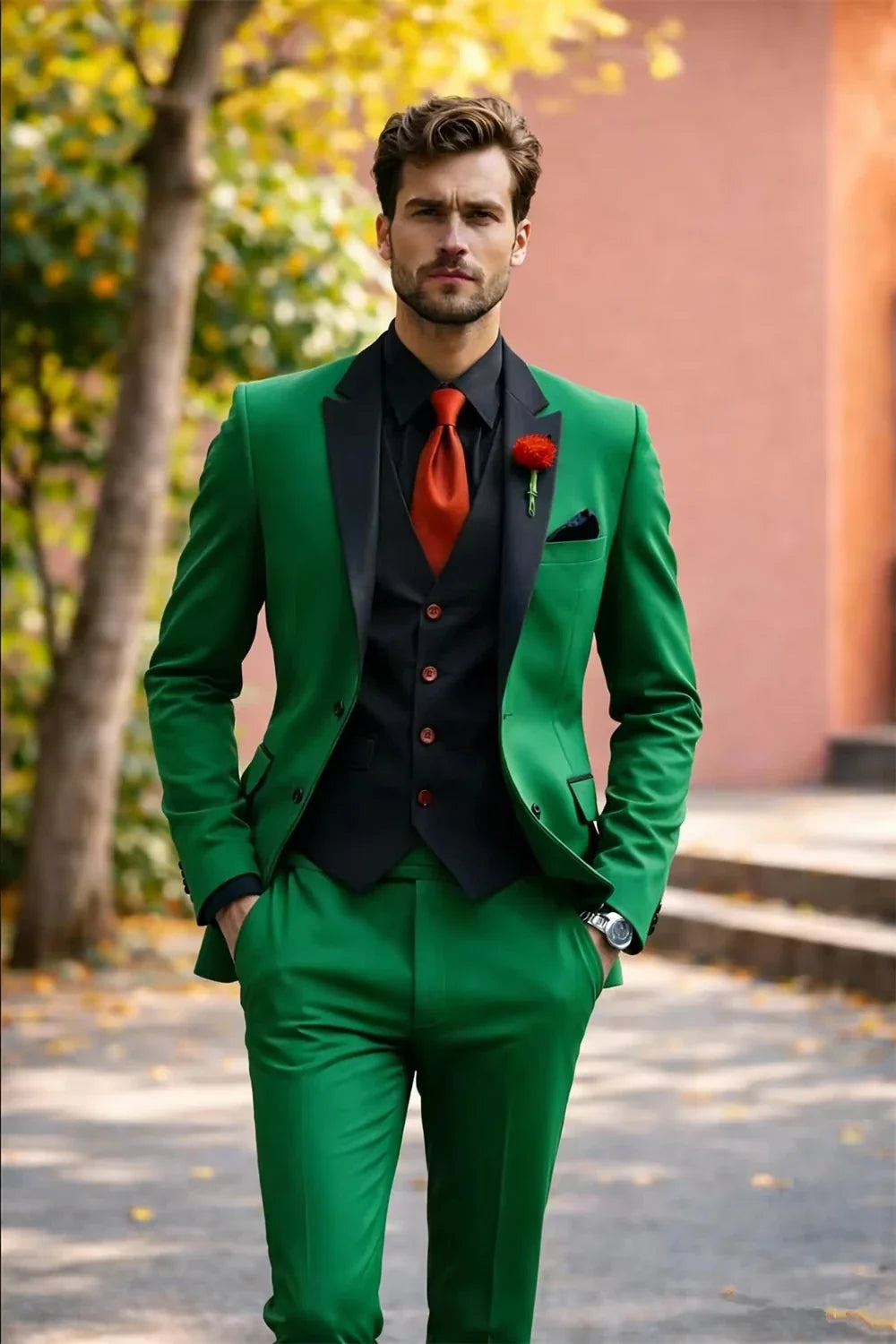 Men's 3-Piece Slim Fit Suit – Groomsmen & Wedding Suit – Jacket, Vest & Pants
