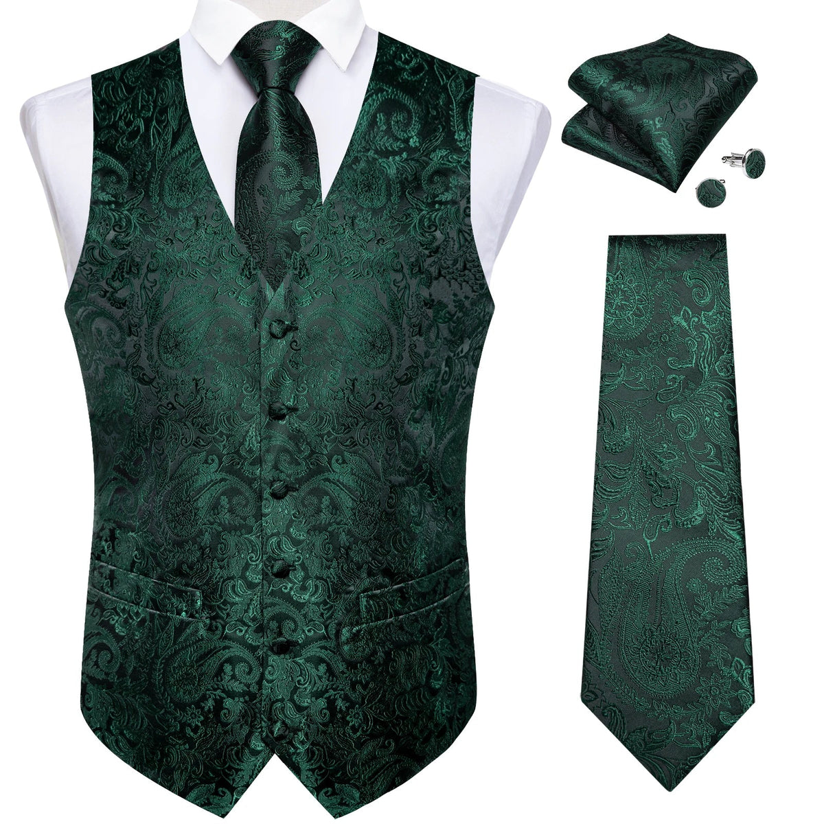 Men's Paisley Waistcoat Set – Single Breasted Formal Vest with Necktie and Pocket Square for Weddings and Business Events