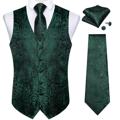 Men's Paisley Waistcoat Set – Single Breasted Formal Vest with Necktie and Pocket Square for Weddings and Business Events