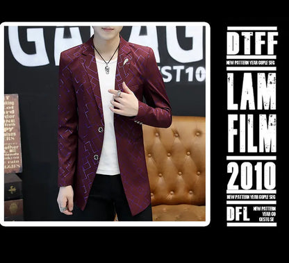 Blazer Fashionable Outdoor Travel Youthful Wedding Versatile Host Gentleman Slim-fit Casual Mid-length Stripes Men's Blazer
