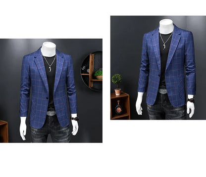 Top Quality Luxury Plaid Business Slim Fit Men Blazer Jacket 2024 Spring Autumn Casual Blazers For Men Elegant Dress Suit Jacket