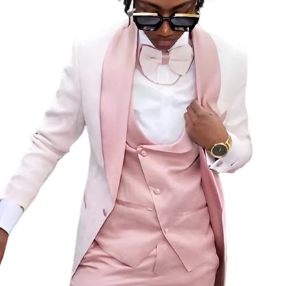 Fashion Men's Suit 3 piece Suit White Jacket Khaki Vest Pants Wedding Tuxedo Groom Tailored Suit Blazer for Men Slim Fit Outfit