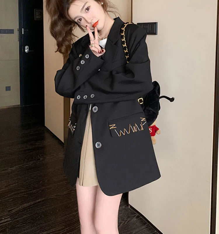 Spring Autumn New Women's Blazer Notched Collar Single Breasted Pockets High-End Elegant Fashion Office Lady Jacket HK13904