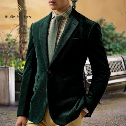 Spring/Autumn New Corduroy Suit Retro Casual Notched Lapel Jacket Single-Breasted Men's Solid Colour Suit Western Sport Coats