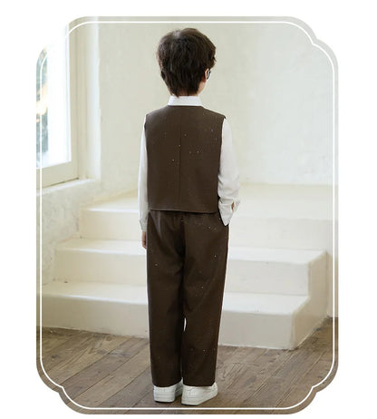 90-160 Kids New Chinese Tang Suit Hanfu Embroidery Suit Flower Boys Host Recitation Performance Costume